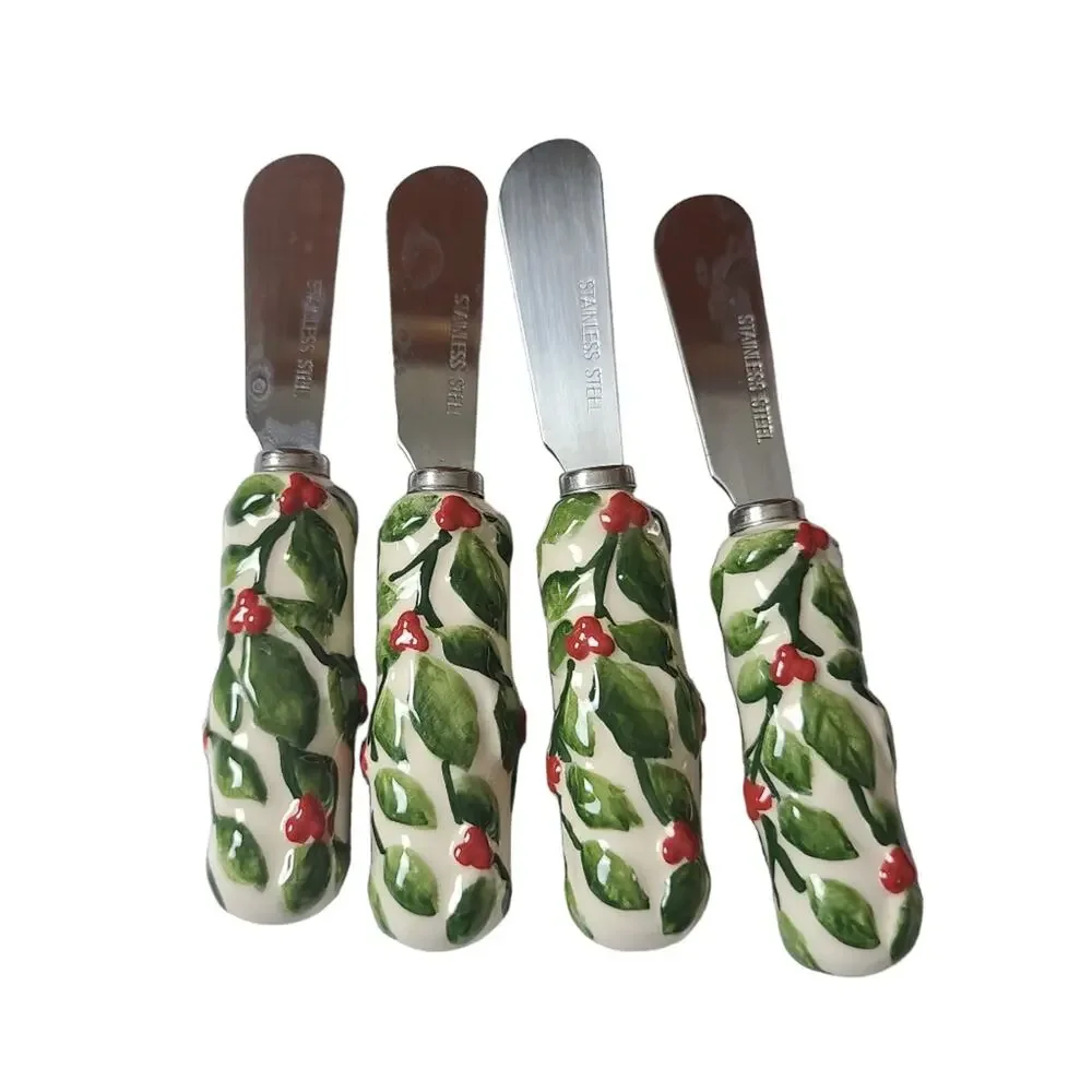 Pfaltzgraff Winterberry Cheese & Dip Serving Set 4 Spreaders Ceramic Berry Bowl